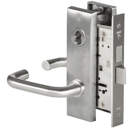 Best Grade 1 Dormitory Mortise Lock, 3 Lever, M Escutcheon, SFIC Housing Less Core, Satin Chrome Finish,  45H7T3M626